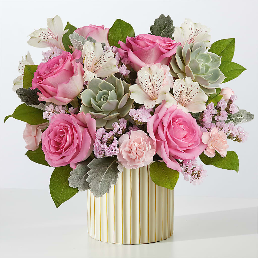 Dusty Rose Bouquet with Ivory Vase – FARFANS FLOWERS & DECORATIONS LLC, Frederick MD