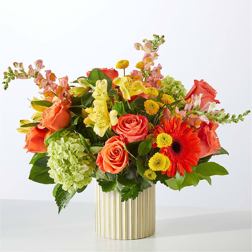 Autumn Sunshine Bouquet with Ivory Vase – FARFANS FLOWERS & DECORATIONS LLC, Frederick MD