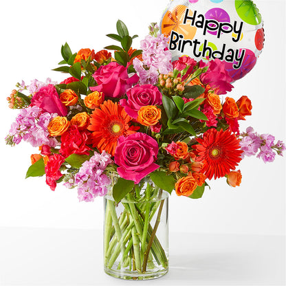 Fiesta Bouquet with Birthday Balloon – FARFANS FLOWERS & DECORATIONS LLC, Frederick MD
