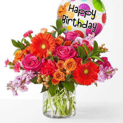 Fiesta Bouquet with Birthday Balloon – FARFANS FLOWERS & DECORATIONS LLC, Frederick MD