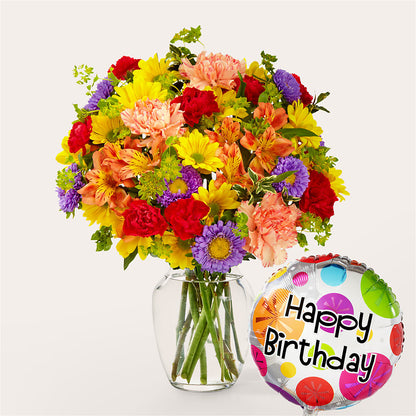 Kaleidoscope Bouquet with Birthday Balloon – FARFANS FLOWERS & DECORATIONS LLC, Frederick MD