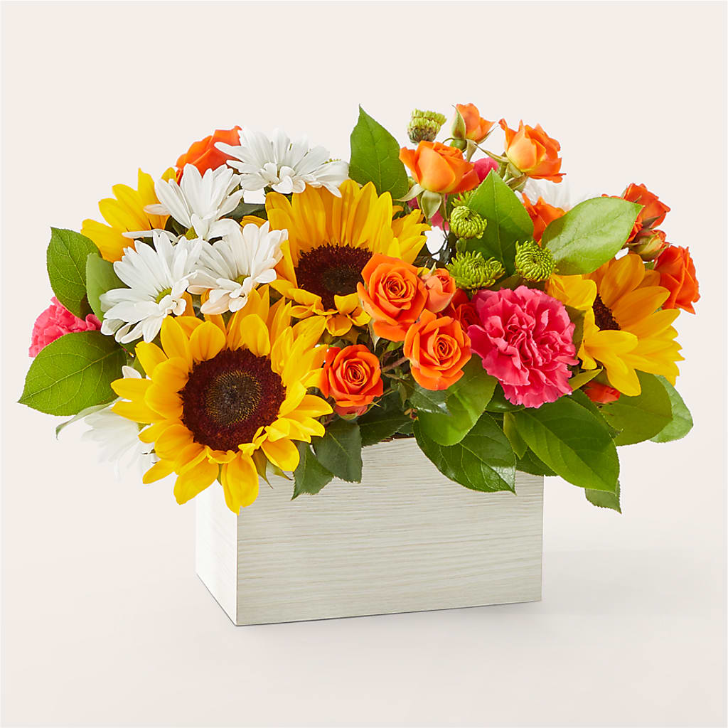 Sun-drenched Blooms Box Bouquet – FARFANS FLOWERS & DECORATIONS LLC, Frederick MD