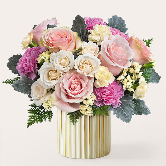 Blissful Moments Bouquet with Ivory Vase – FARFANS FLOWERS & DECORATIONS LLC, Frederick MD