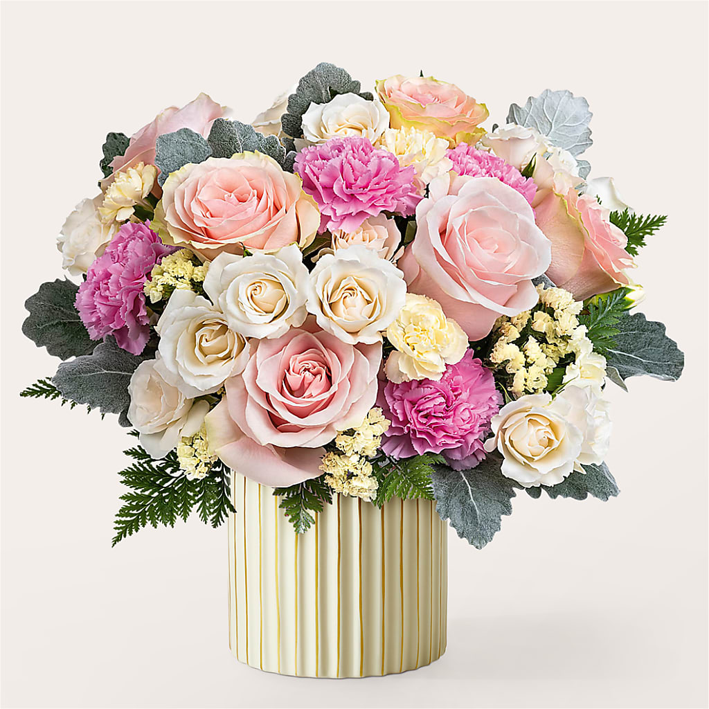 Blissful Moments Bouquet with Ivory Vase – FARFANS FLOWERS & DECORATIONS LLC, Frederick MD