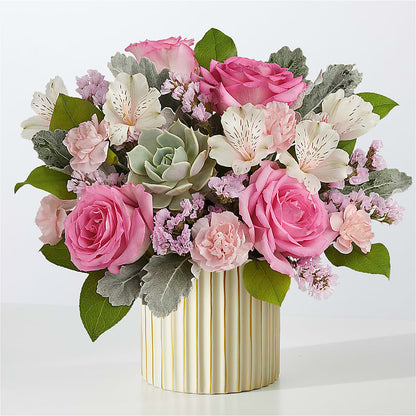 Dusty Rose Bouquet with Ivory Vase – FARFANS FLOWERS & DECORATIONS LLC, Frederick MD