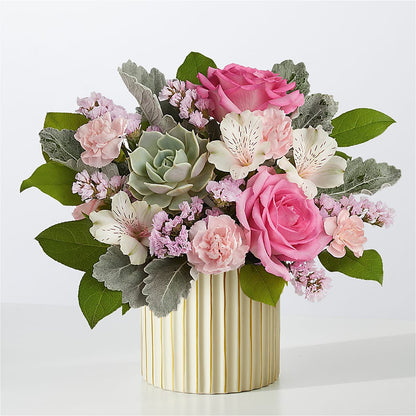Dusty Rose Bouquet with Ivory Vase – FARFANS FLOWERS & DECORATIONS LLC, Frederick MD