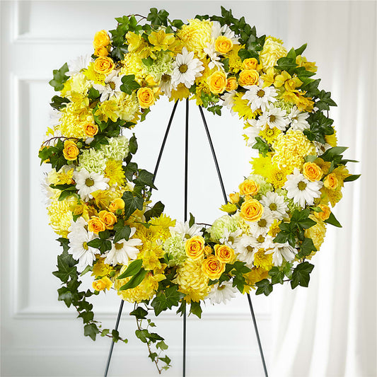 Golden Remembrance Wreath – FARFANS FLOWERS & DECORATIONS LLC, Frederick MD