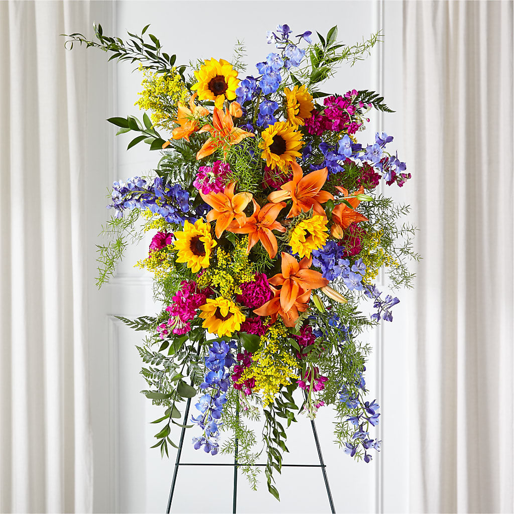 Sunlit Memories Standing Spray (Standard) – FARFANS FLOWERS & DECORATIONS LLC, Frederick MD