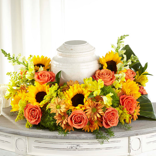 Faithful Sunflower Cremation Adornment – FARFANS FLOWERS & DECORATIONS LLC, Frederick MD
