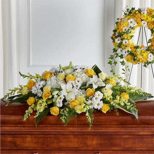 Golden Harmony Casket Spray – FARFANS FLOWERS & DECORATIONS LLC, Frederick MD