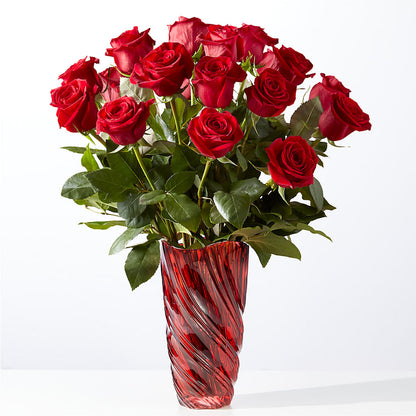 Classic Love Red Rose Bouquet with Luxe Swirl Vase – FARFANS FLOWERS & DECORATIONS LLC, Frederick MD