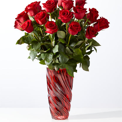 Classic Love Red Rose Bouquet with Luxe Swirl Vase – FARFANS FLOWERS & DECORATIONS LLC, Frederick MD