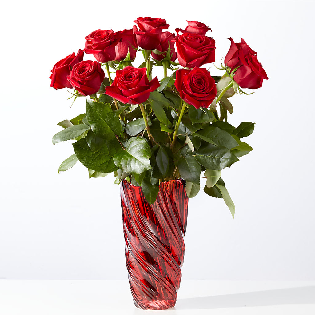 Classic Love Red Rose Bouquet with Luxe Swirl Vase – FARFANS FLOWERS & DECORATIONS LLC, Frederick MD