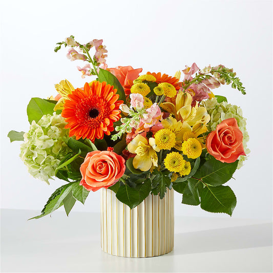 Autumn Sunshine Bouquet with Ivory Vase – FARFANS FLOWERS & DECORATIONS LLC, Frederick MD